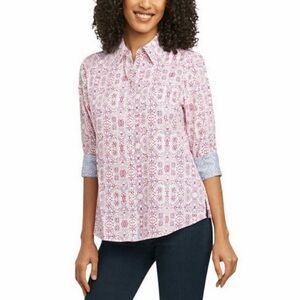 Foxcroft NYC poplin Pink and White Button Down Shirt 3/4 sleeve